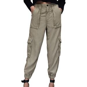 Allsaints NWT Frieda Twill Cargo Jogger Trousers Tan Size 4 Elastic Cuff & Waist